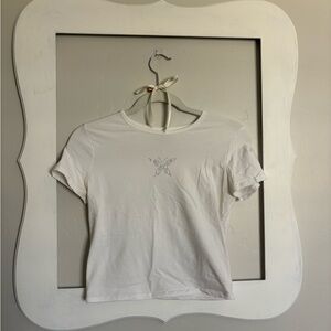 Hollister White rhinestone butterfly baby tee